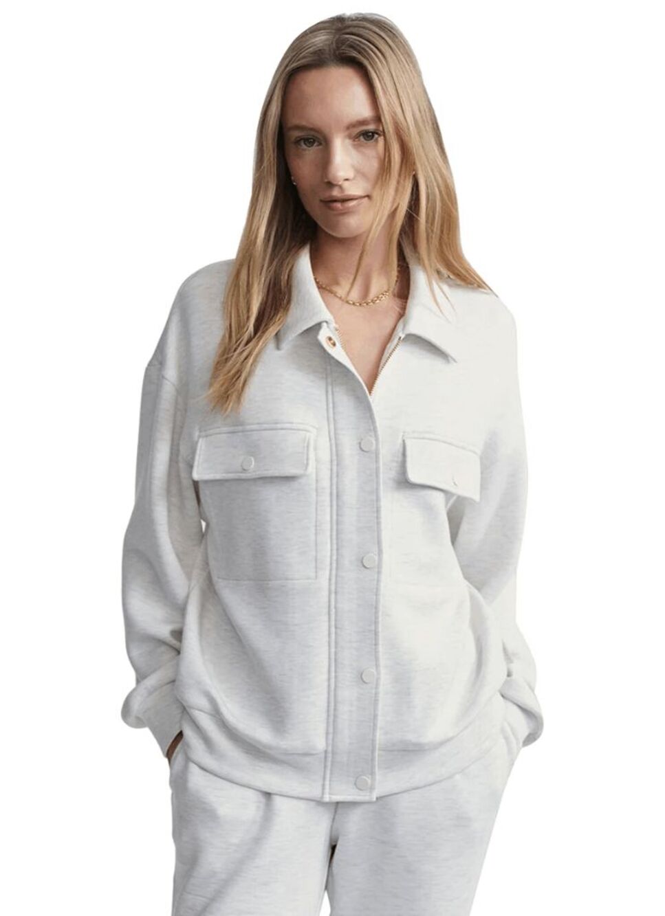 Varley Grey Marl Double Soft Button Down Elizabeth Jacket Women's Size Small